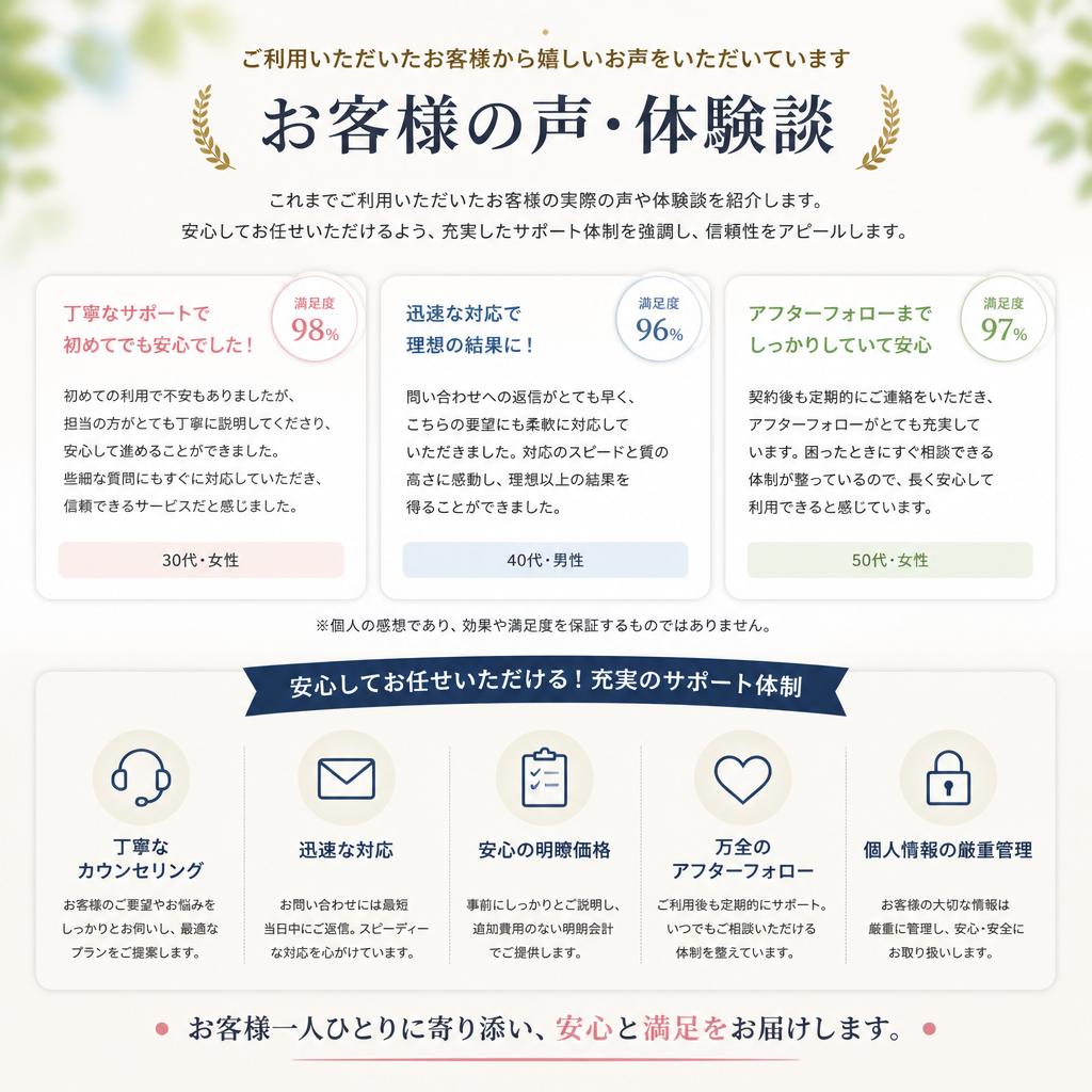 お客様の声と安心のサポート体制